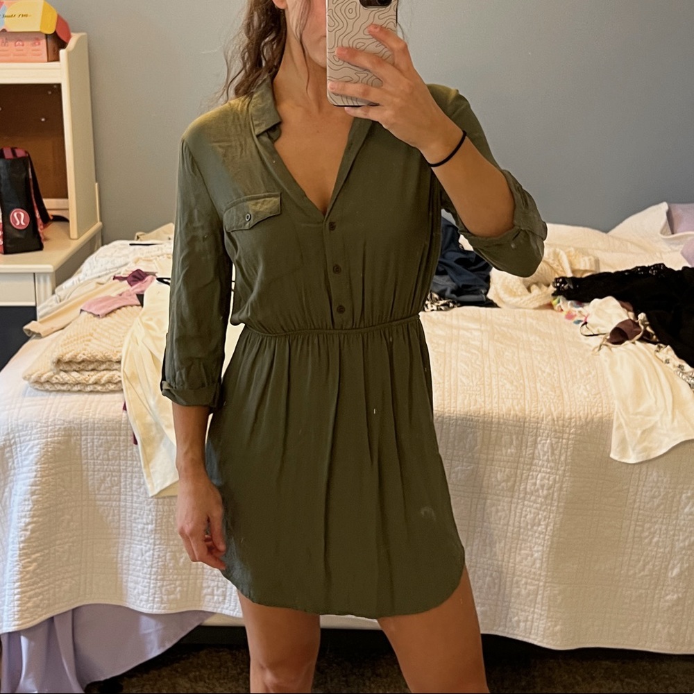 Dark green button up dress
